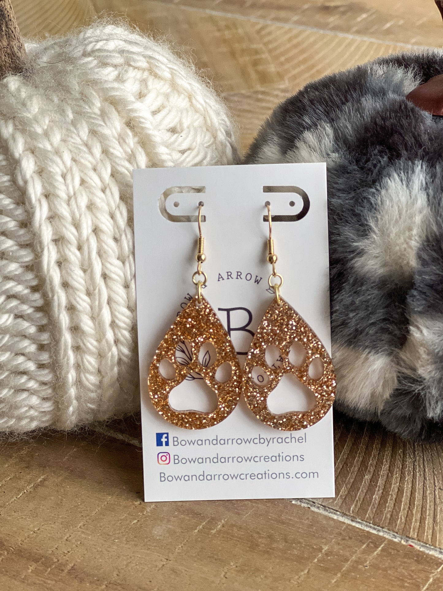 Gold Glitter Paw Print Teardrops