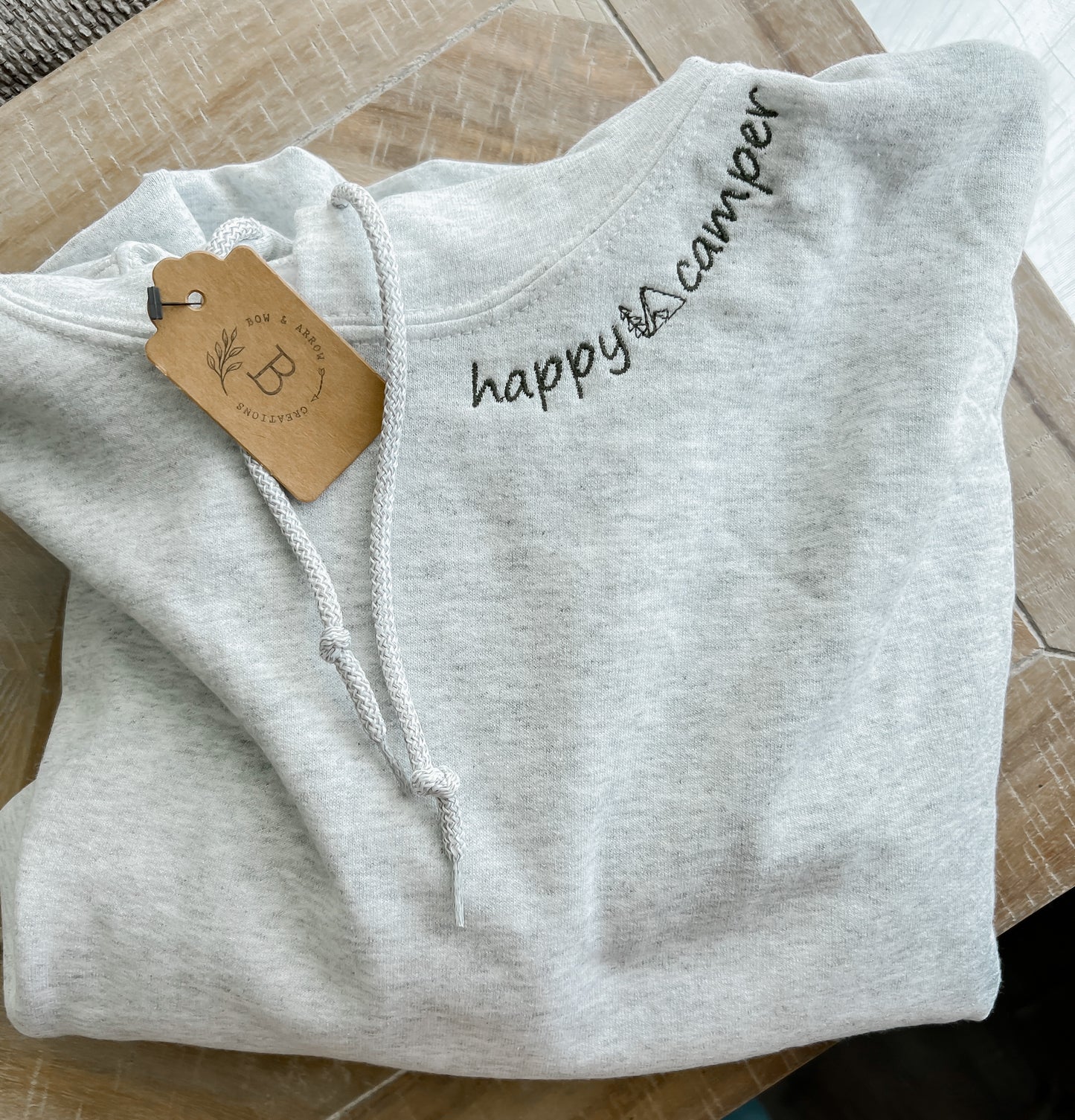 Happy Camper Hoodie with Sage Stitching