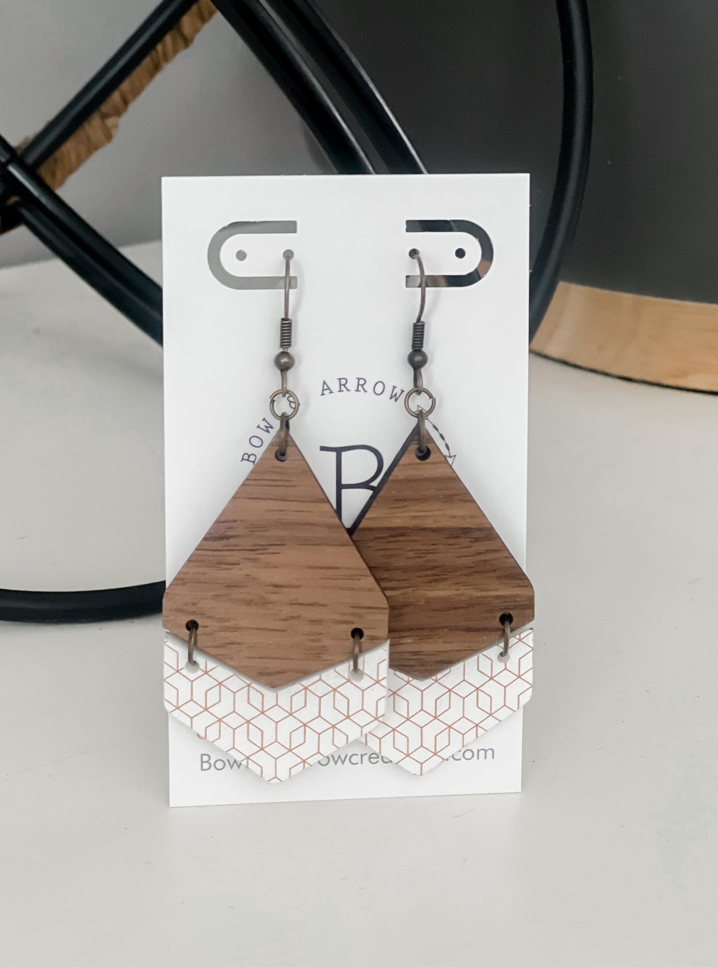 Geometric Wood and Acrylic Earrings
