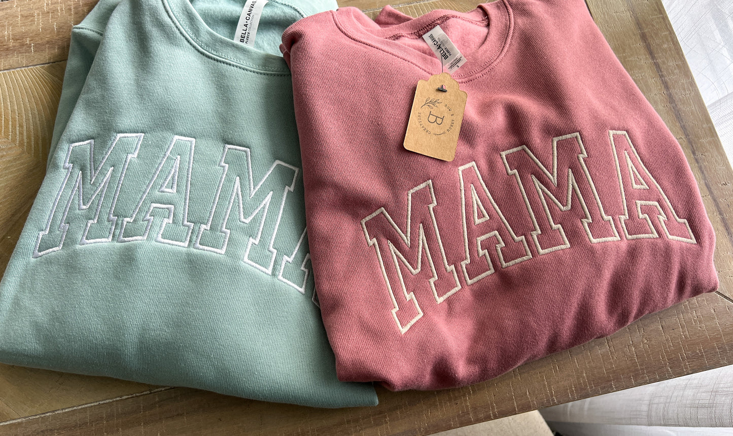 “Mama” Front Chest Crewneck - Light Teal